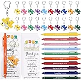 Dunzoom Employee Appreciation Gifts Bulk for Workplace Coworker Office Staff Teacher Nurse Doctor Social Worker Team Work Puzzle Piece Keychains & Thank You Pens(20 Set,Inspirational)