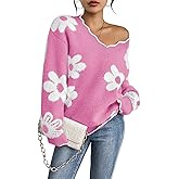 Pink Queen Women's Oversized V Neck Fuzzy Sweaters 2026 Casual Loose Long Sleeve Chunky Knit Pullover Jumper Tops