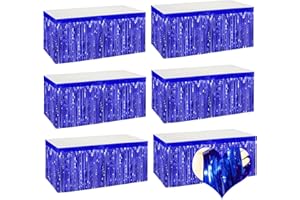 MEBIORNT 6 Pack 29x108 Inch Blue Metallic Foil Fringe Table Skirts Banner for Tinsel Streamer Garland Curtains Backdrop for Parade Floats Wedding Baby Shower Birthday Christmas Halloween Party Decoration