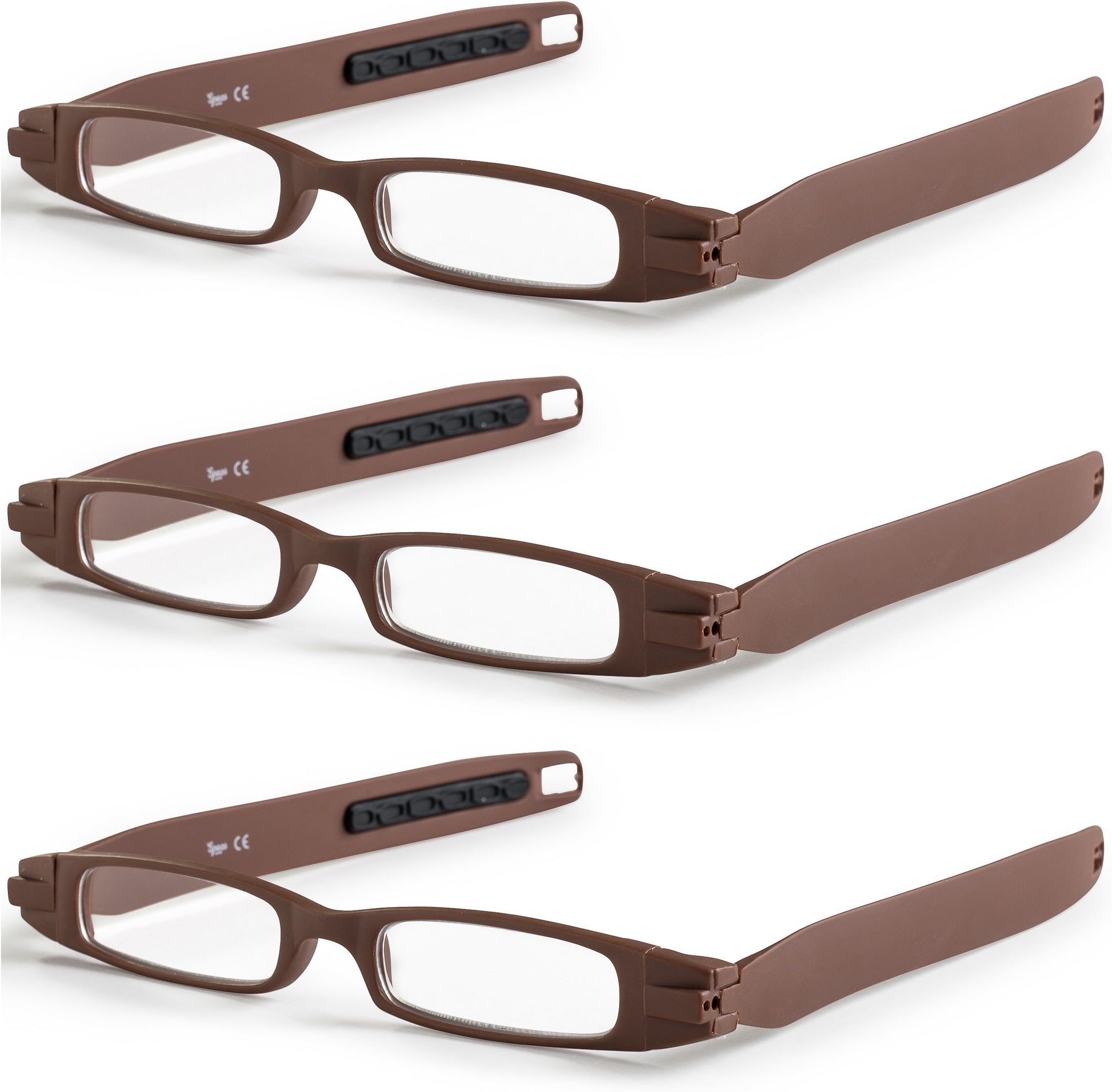 Specs Great Value Elegant Style Extra Clear Vision Folding Reading Glasses Includes Microfiber Cleaning Cloth, 1.00, Brown, Pack of 3