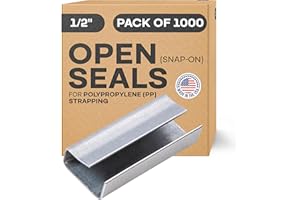 IDL Packaging Open (Snap-On) Seals of 1.25" Length for 1/2" Strap Width Polypropylene (PP) Strapping (Pack of 1000) - Strong Metal Clips with Superior Holding Power