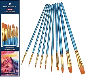 Heartybay 10Pieces Round Pointed Tip Nylon Hair Brush Set, Blue