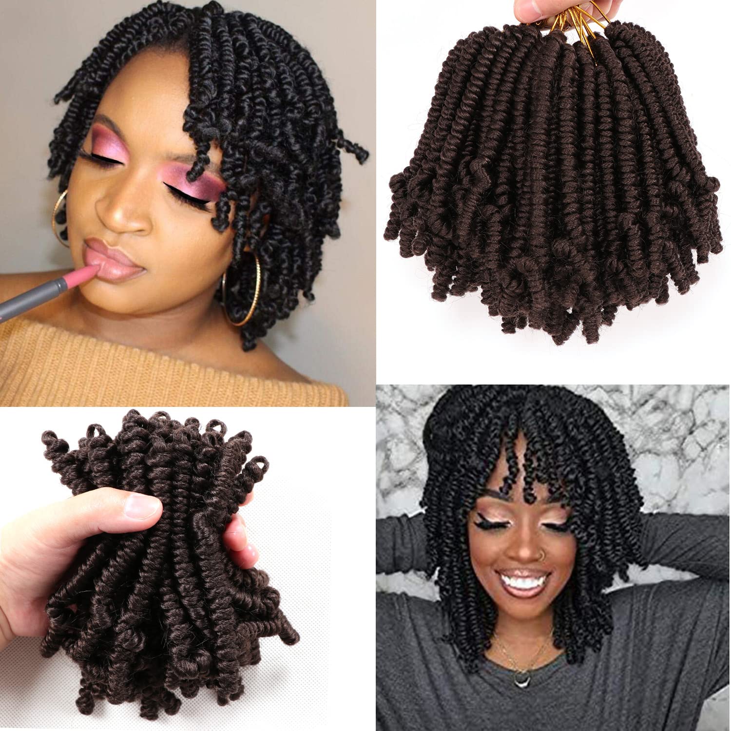 Spring Twist Crochet Braids - Passion Twist Hair Extensions - Curly End Kids Crochet Hair for Black Women (6 Inch Pack of 8, #4)