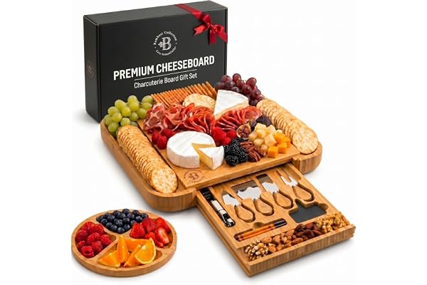 Bambüsi Charcuterie Boards - Large Bamboo Charcuterie Board Set with Knives, Serving Accessories & Cheese Tray - Housewarming