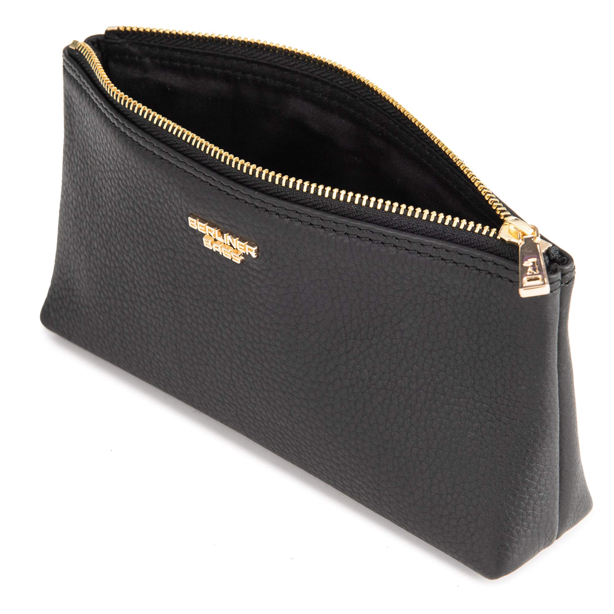Berliner Bags Premium Leather Case Anna Pen Bag Pencil Case Makeup Pouch Cosmetic Bag Small Purse Girls Women - Black/Gold