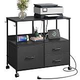 DEVAISE 3 Drawer Mobile File Cabinet, Rolling Printer Stand with Storage Shelf, Fabric Lateral Filing Cabinet fits A4 or Letter Size, Adjustable Shelf for Home Office, Black