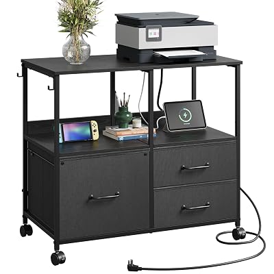 DEVAISE 3 Drawer Mobile File Cabinet, Rolling Printer Stand with Storage Shelf, Fabric Lateral Filing Cabinet fits A4 or Letter Size, Adjustable Shelf for Home Office, Black