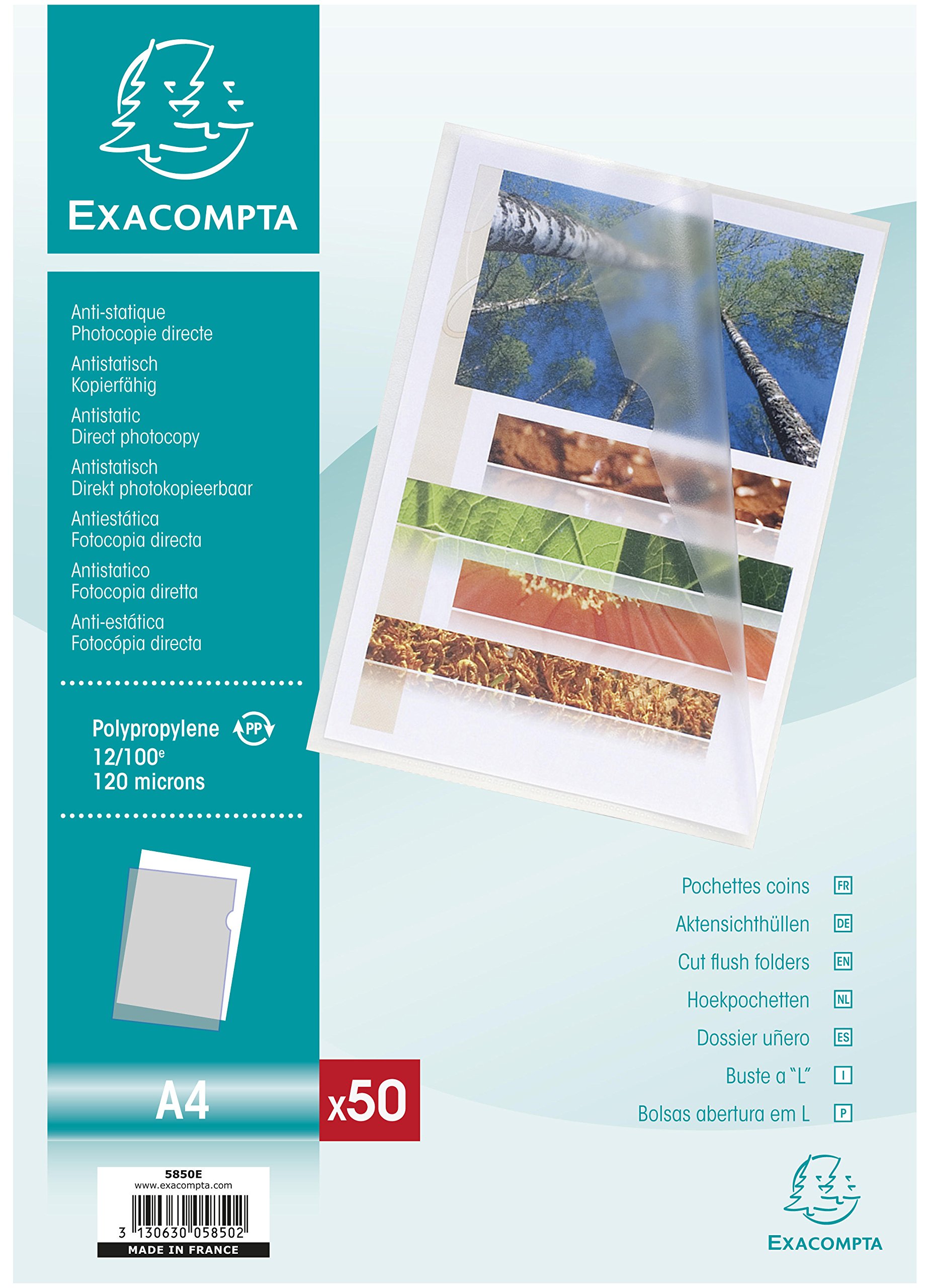 Exacompta - Ref 5850E - Grained PP Cut Flush Folder - Suitable for A4 Documents, 0.1mm Polypropylene, Top-Right Opening, Cut Out For Easy Opening - Clear (Bag of 50)
