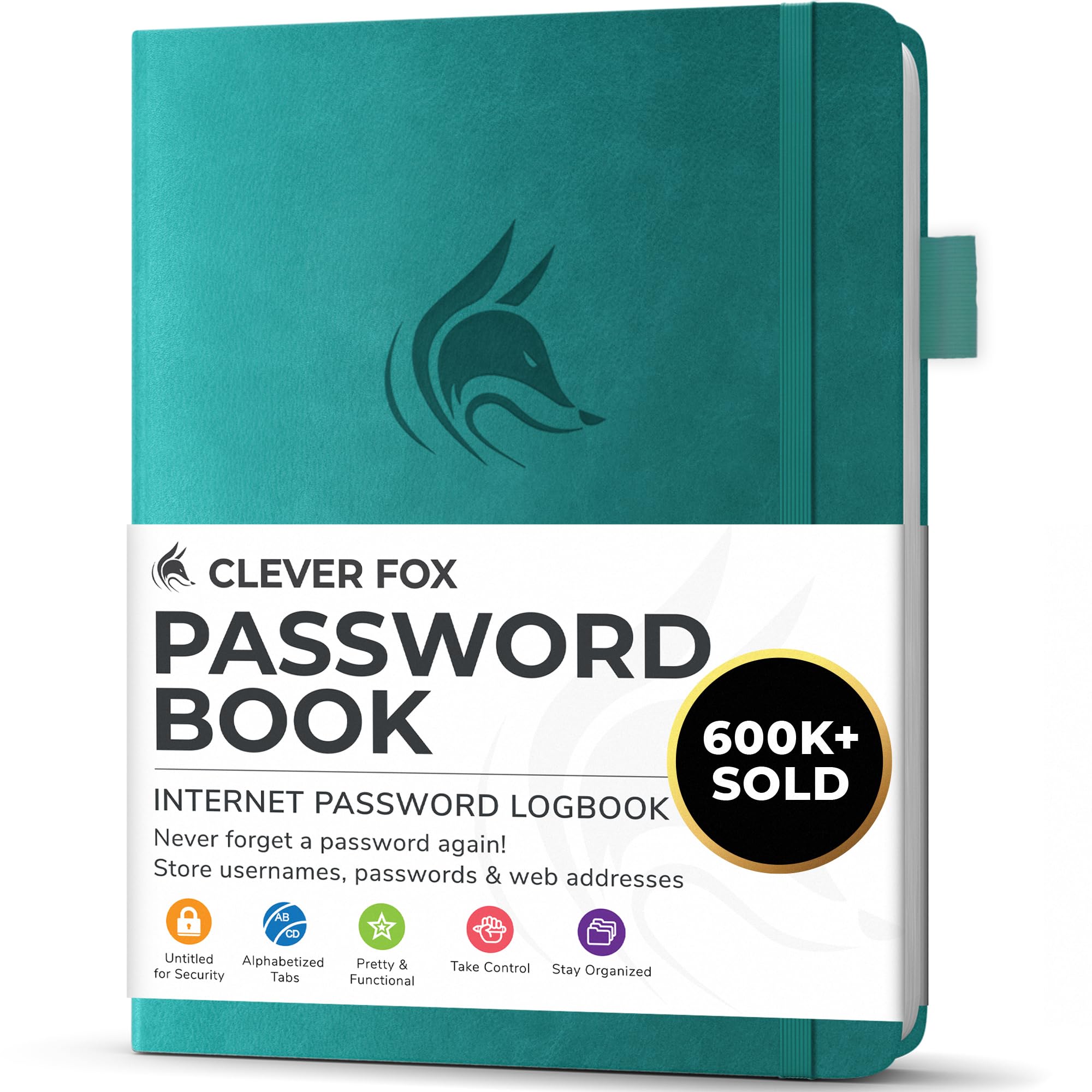 Clever Fox Password Book with alphabetical tabs. Internet Address Organizer Logbook. Small Pocket Password Keeper for Website Logins (Aquamarine)