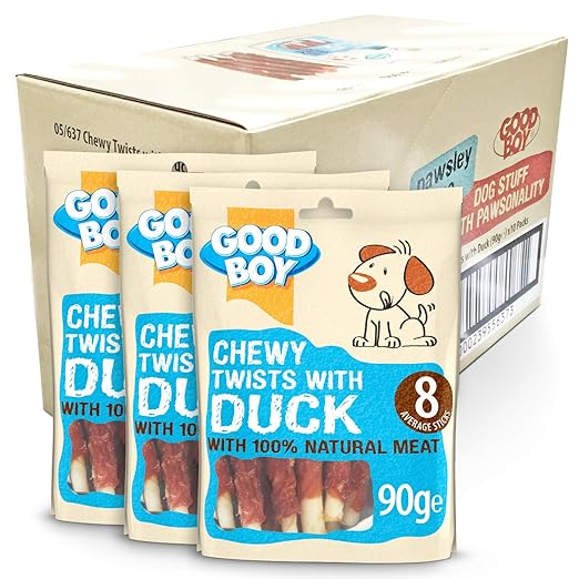 Duck & Rawhide Dog Treats Good Boy Chewy Twists with Duck Pack of