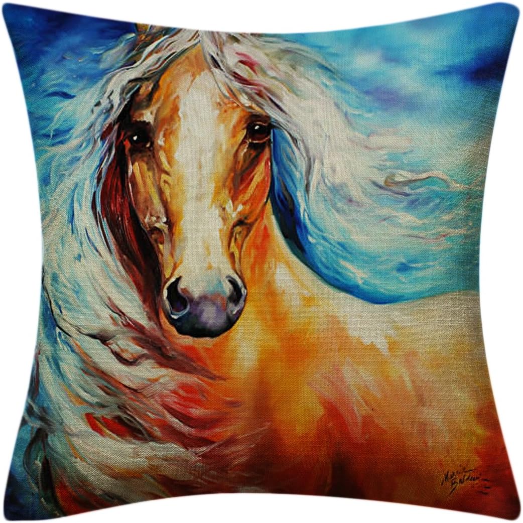 Muzokoo Starbright Palomino Oil painting Horse Hand Painted Throw Pillow Case Blend Linen Cushion Cover Sofa 18 by 18 inch