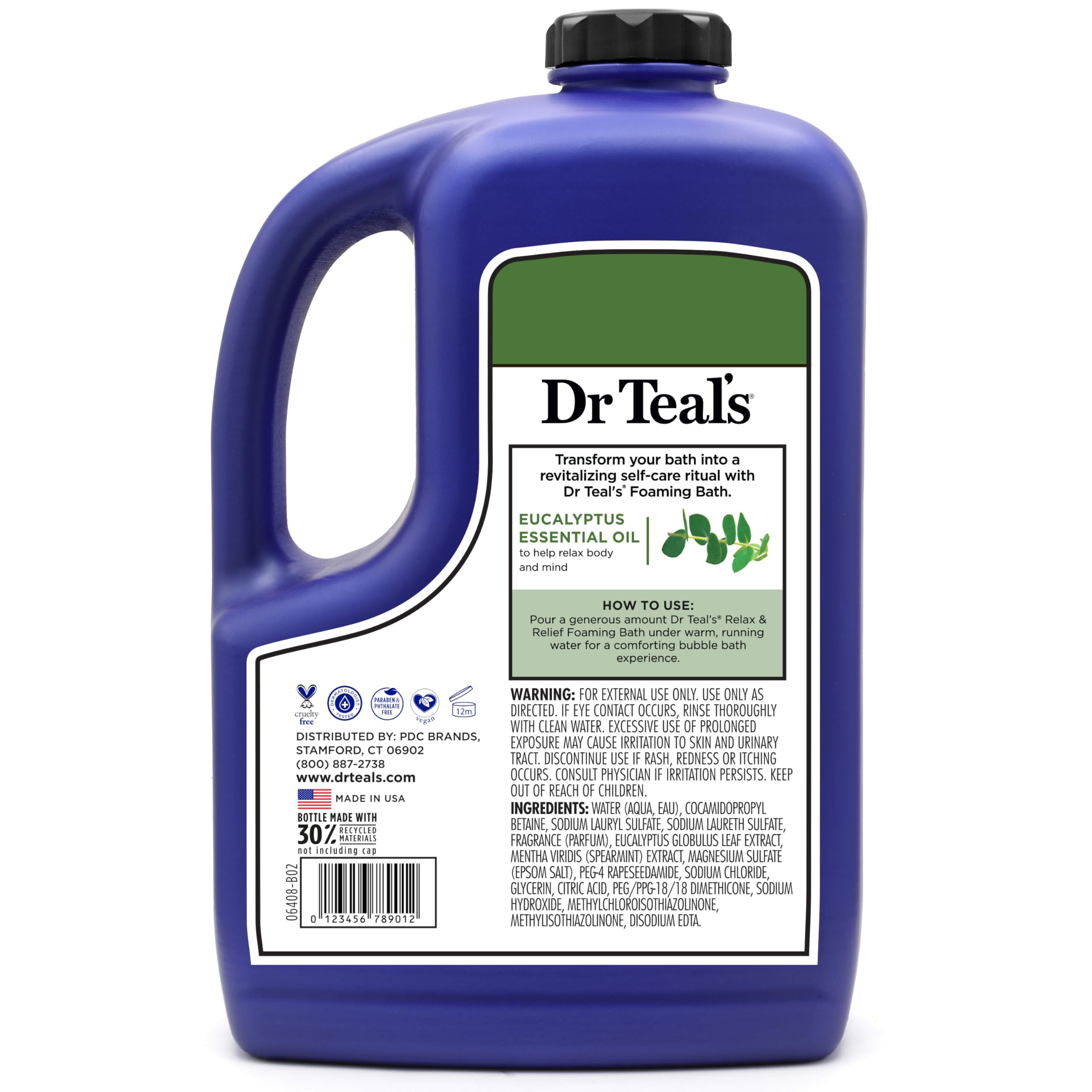 Dr Teal's Foaming Bath with Pure Epsom Salt, Relax & Relief with Eucalyptus & Spearmint, 62.5 fl oz