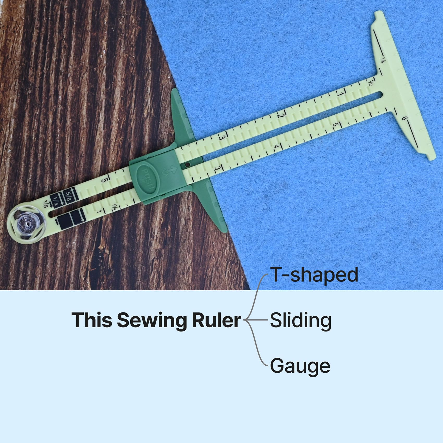 Sewing Gauge Measuring Tool Set 5-in-1 T-Shaped Sliding Gauge Ruler Fabric Quilting Ruler (2 Pieces)