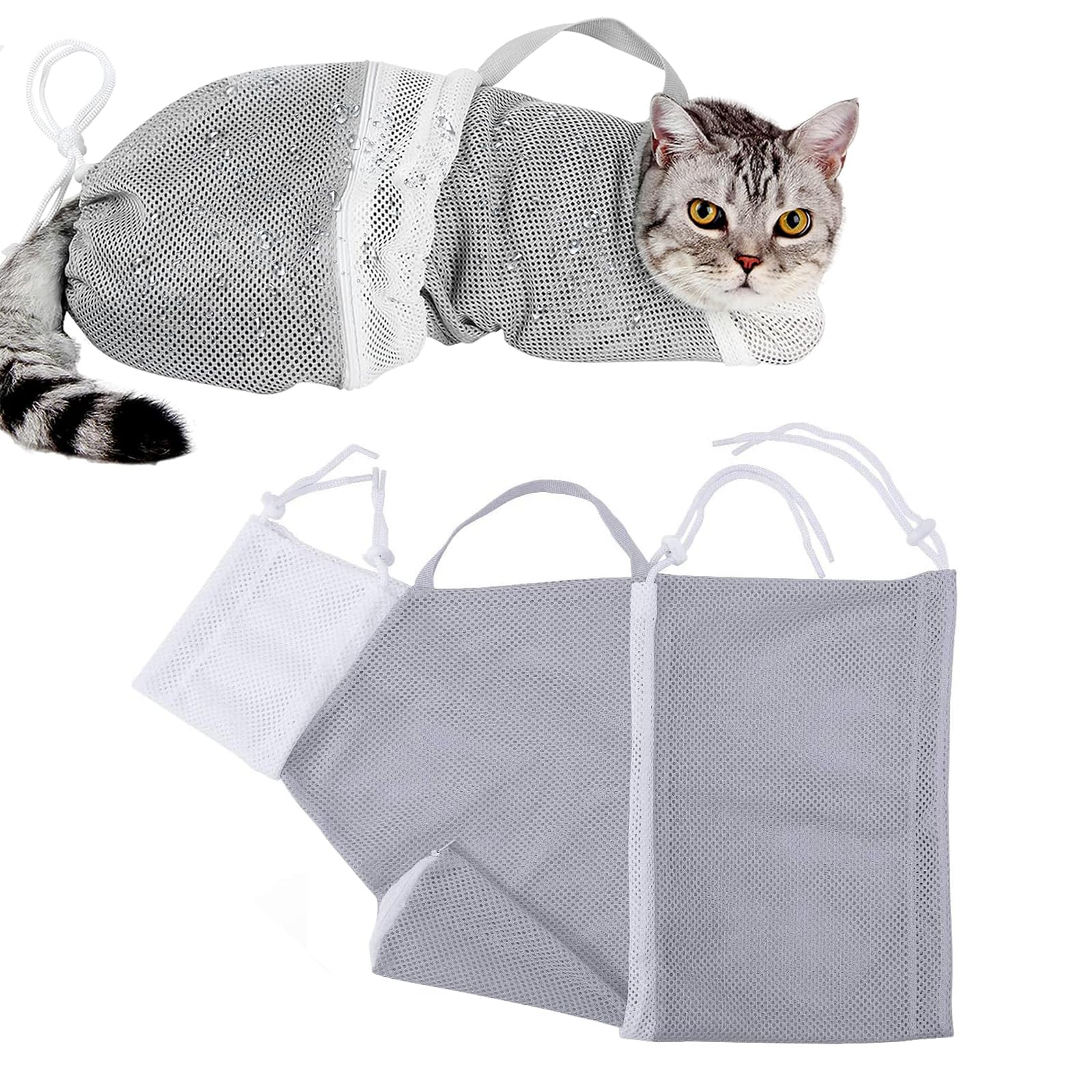 Yitaocity Adjustable Pet Bathing Bag, Puppy Dog & Cat Cleaning Shower Net, Anti-bite & Anti-Scratch Restraint, Breathable Mesh Grooming Bag (Grey)
