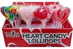 Fusion Select 24 Heart Shaped Lollipops Candy - Sweet Heart Lollipops for Party Bag Fillers, Pinata Stuffers - Ideal for Valentine's Day, Mother's Day, Halloween - Bulk Party Pack, Assorted Lollipops