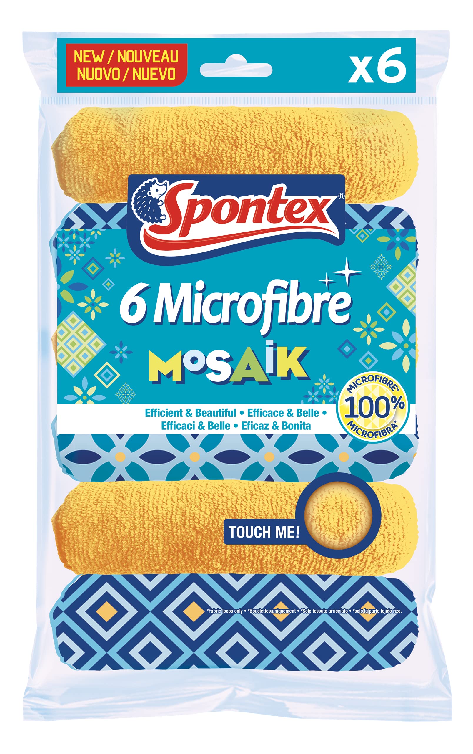 Spontex Mosaik Aesthetics-Pack of 6 Microfibre, Polyester Blend, Multicolored, 30x30 cm
