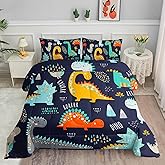 Smell Sunshine Cartoon Dinosaur Comforter Set Dark Blue Printed Bedding Set with 1 Comforter and 2 Pillowcases for Boys and Girls Bedroom All Season(Dinosaur Twin)