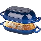 VORRINGARD Enameled Cast Iron Sourdough Bread Oven, Dutch Oven, Loaf Cast Iron Bread Pan for Homemade Bread Baking, Meatloaf Pan with Lid, 5QT, Blue