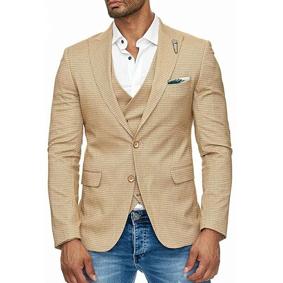 Amazon テーラードジャケット メンズ ジレ ツーピース ベージュ