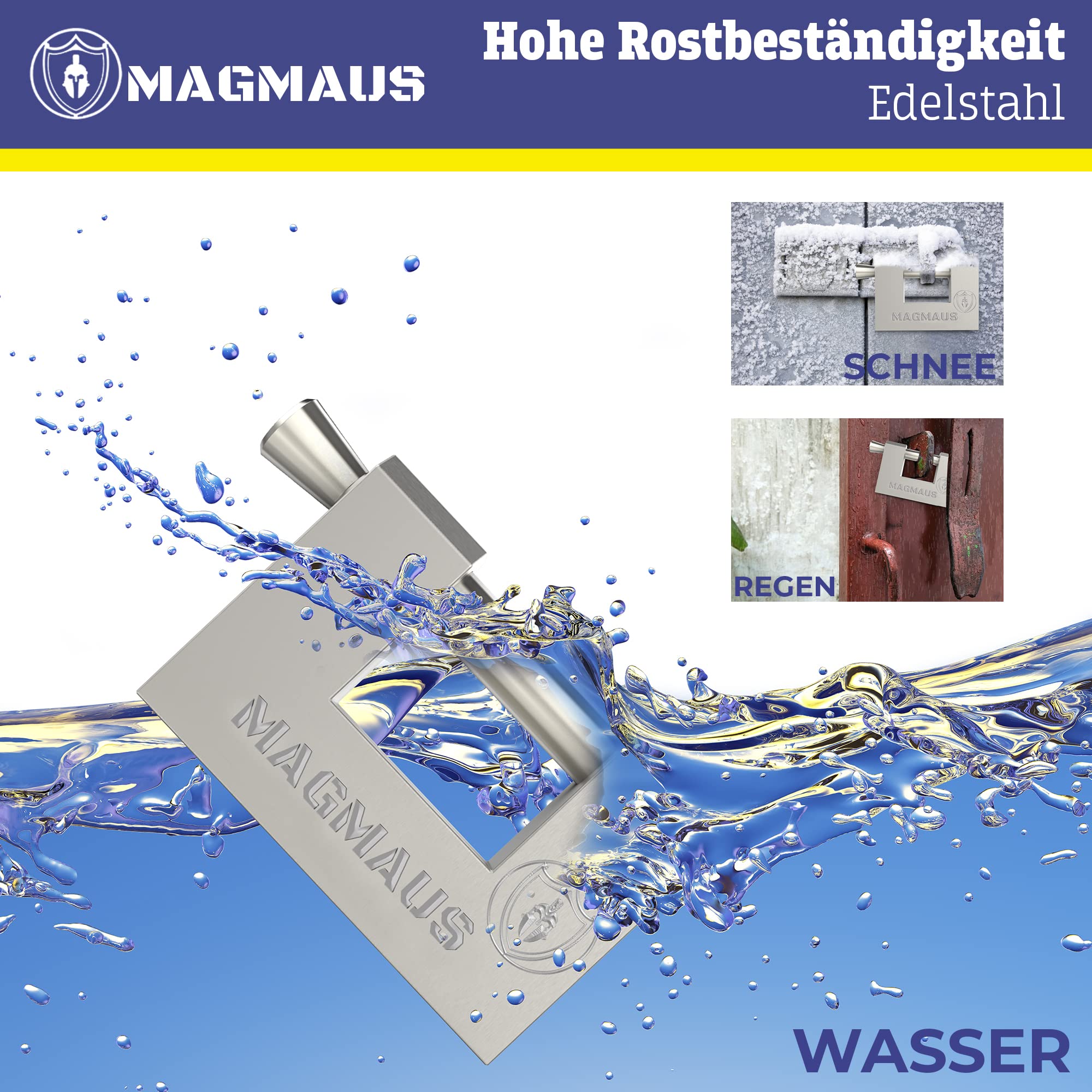 Magmaus® RTL70 Schwerlast Wetterfestes Vorhängeschloss mit 3 Schlüssel - 10 mm Schnittfester Bügel, Anti-Bohr Zylinder, Edelstahl & Rostfrei | Sicherheitsschloss für Schuppen, Tor, Container, Garage 3