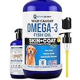 Omega 3 Fish Oil for Dogs - Supports Shedding and Itching, Skin and Coat | Wild Caught Human Grade Liquid Supplement with EPA DHA, Supports Joints Heart Brain, Low Odor Pump Bottle, 8 oz - Made in USA