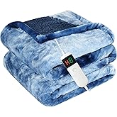 Cushious Electric Heated Blanket Throw 50''x60''Size Faux Fur Heating Blanket 10 Heating Settings, 1-8h Timer & Overheat Protection, Machine Washable, Soft Flannel and Sherpa Full Body Warmth