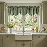 StangH Sage Green Valance for Windows 52x18 Inch, 1 Panel | 300GSM Super Soft Fabric, Wavy Sage Kitchen Valance, Aesthetic Window Treatment Decor for Bathroom, Farmhouse, Bedroom