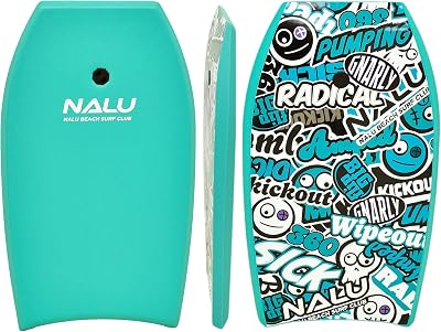 Nalu Bodyboard 33in Teal with Leash Crescent Tail XPE Core Beginner Board
