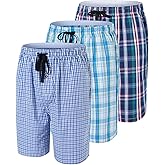 MoFiz Men's Plaid Pajama Shorts 3-Pack Woven Cotton Sleep & Lounge Shorts, Lightweight PJ Bottoms with Pockets & Button Fly