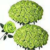50 PCS Green Roses Artificial Flowers,Fake Green Roses Bouquet,Greens Artificial Silk Rose with Stems for DIY Wedding Flowers Decoration, Valentines Day, Bridal Bouquet Rose,Wedding Decoration