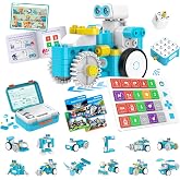 WhalesBot C3 Pro 12-in-1 Remote Control &amp; Coding Robot Kit for Kids 4+, Advanced Smart Panel &amp; Cards Programming, Educational STEM Toy, Block Building Set with Controller &amp; Motor for Kids 4-6, 5-7