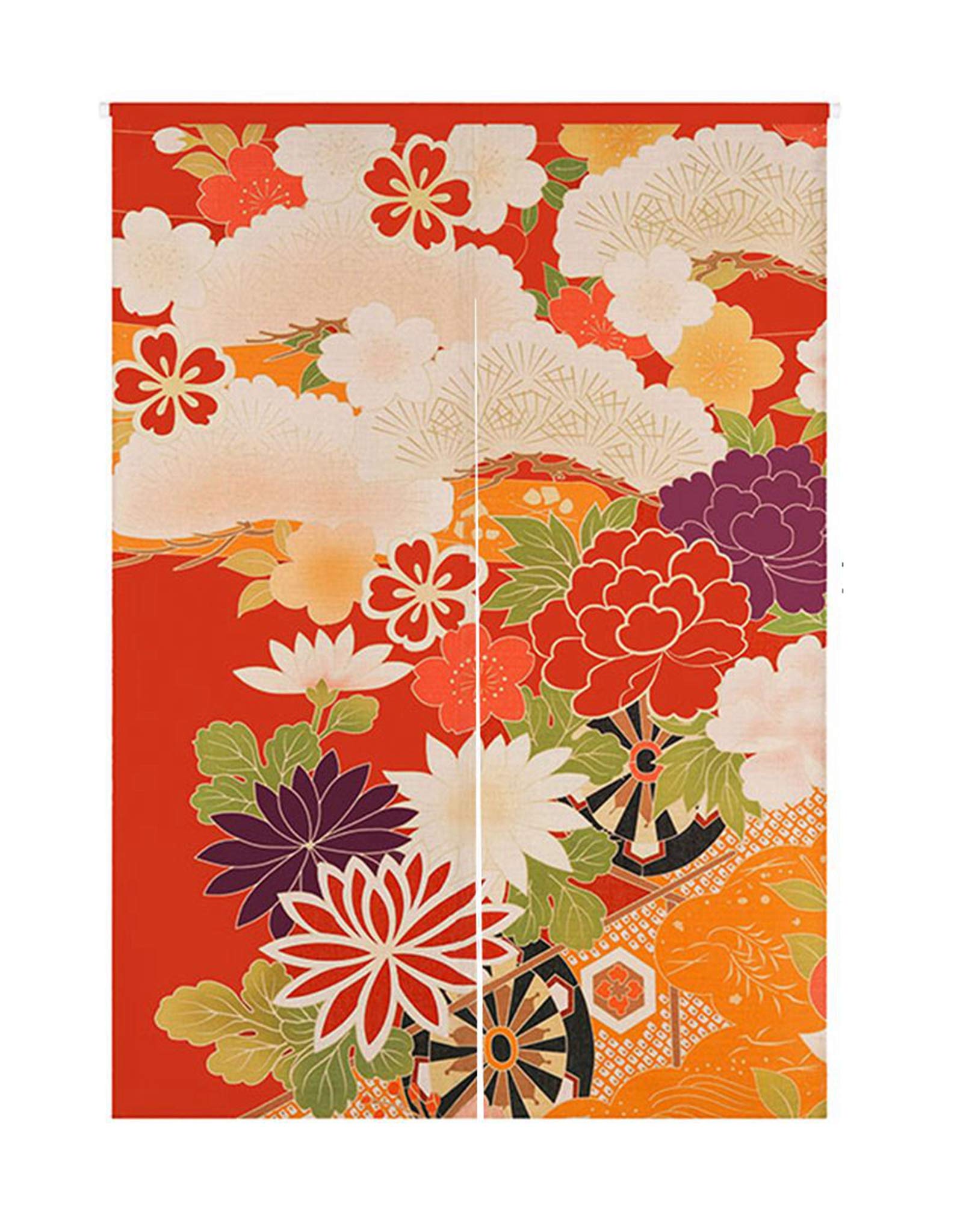 LIGICKY Japanese Style Doorway Curtain Noren Cotton Linen Retro Flowers Printed Window Treatment Hanging Door Tapestry for Home Decoration 85 x 120 cm, Colourful
