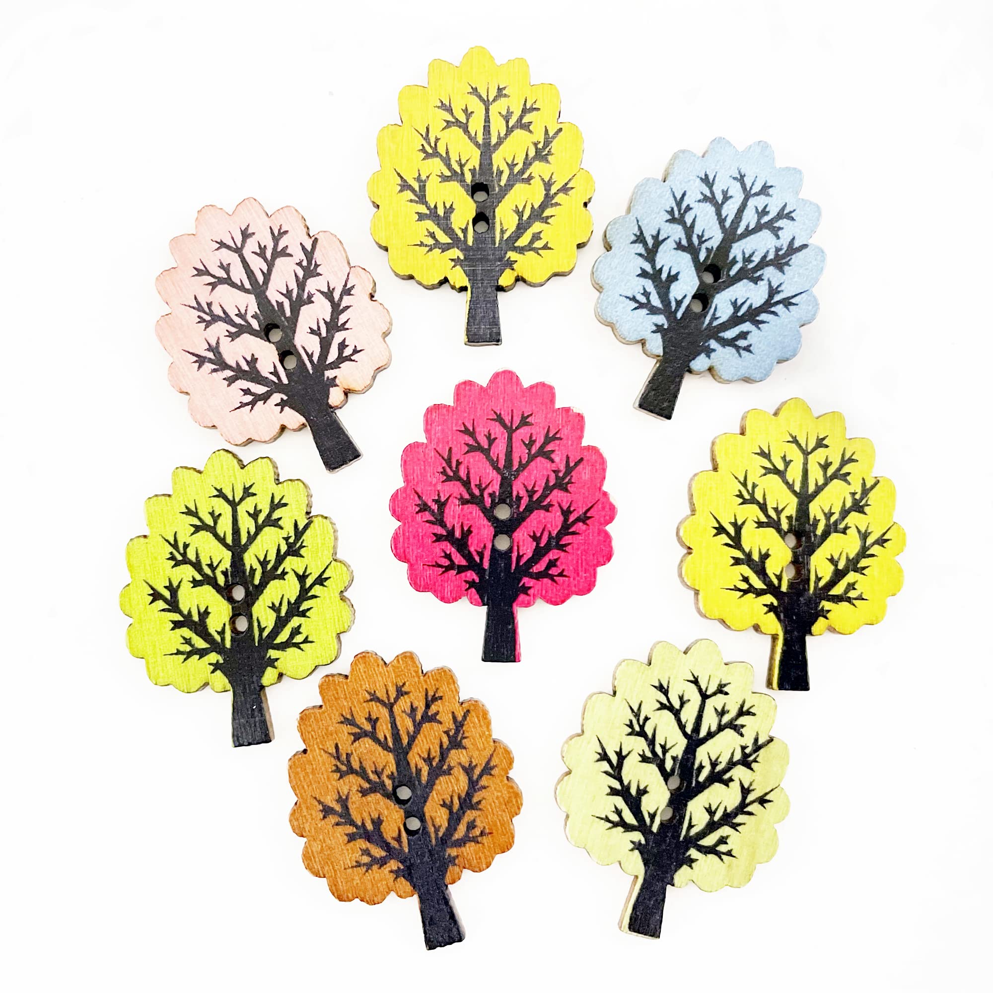 Norinoya 50PCS Tree Buttons for Sewing DIY Craft Wooden Buttons for Sewing Knitting DIY Kids Painting Children Handmade Ornament(24*30mm)