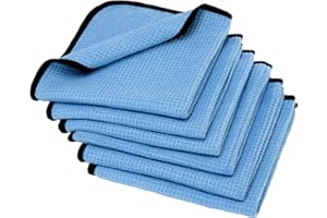PROJE' Premium Car Care - Waffle Weave Towels - Drying and Detailing Towel for Glass and Mirrors - Streakless Microfiber Cleaning Cloth - Soft Suede Edges - 16in x 16in Pack of 6