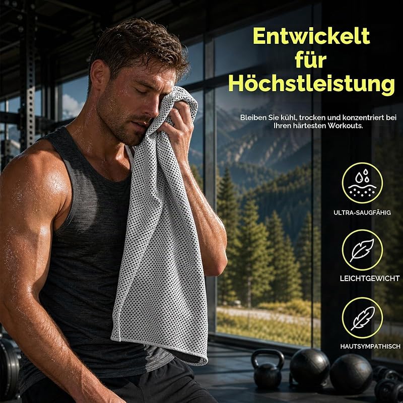 Kühlendes Handtuch 4er Set,Cooling Towel aus Mikrofaser,Schnelltrocknendes Sporthandtuch mit Verdunstungskälte, Kühlhandtuch für Fitness,Yoga,Laufen,Gym,Reise & Outdoor,30x90 cm,mit Silikonhülle,Green