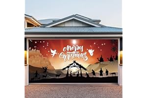 BEAUTE ELITE 7 x 16 ft Christmas Garage Door Cover, 2025 Holiday Decorations for Double Doors, Large Garage Door Banner, Outdoor Decorations for Parties & Photography Background (Nativity Scene)