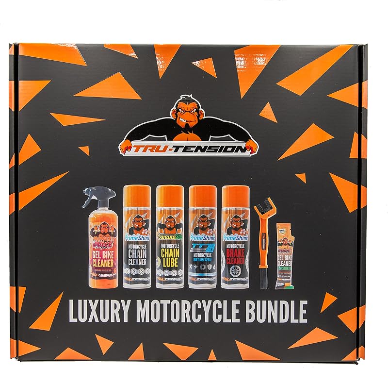 Tru-Tension Luxury Motorcycle Bundle 7 Piece Kit Cleaners Lube Tools