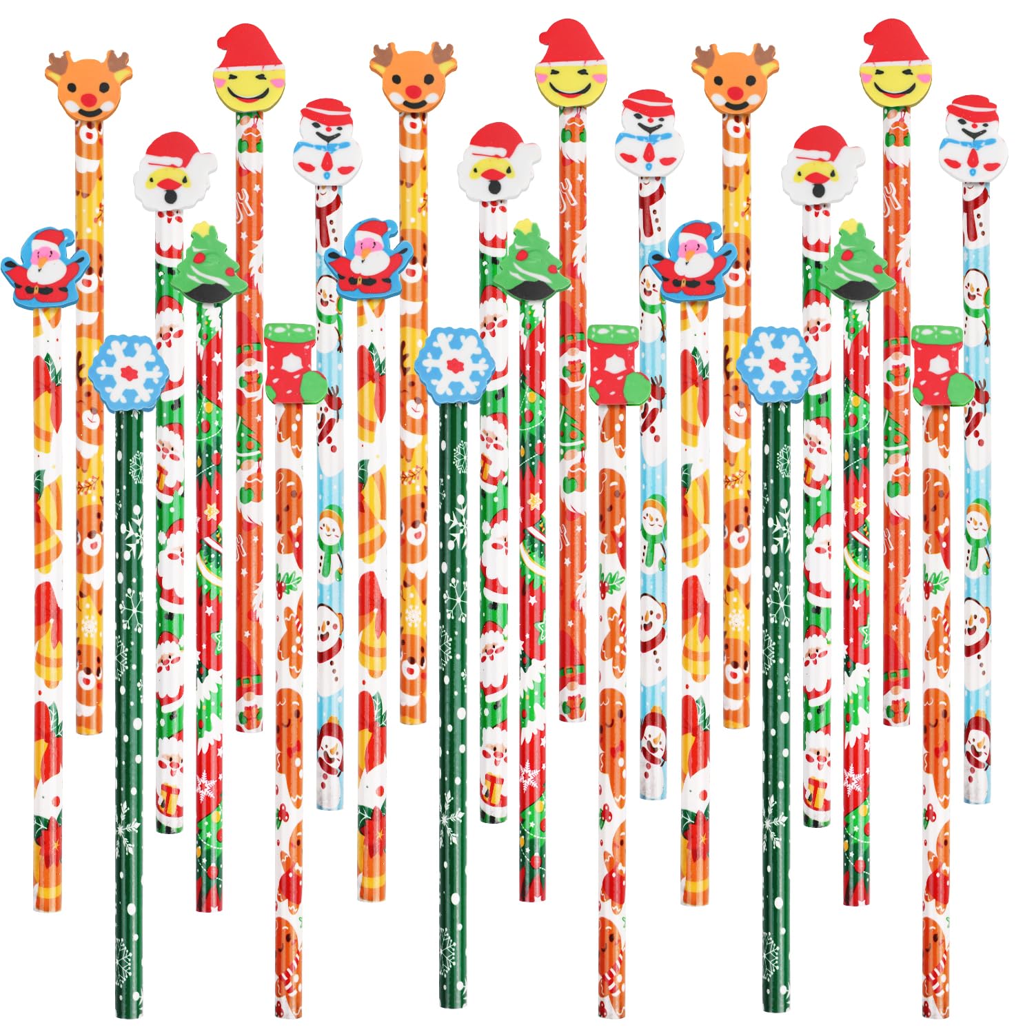VEYLIN 32 Christmas Pencils Bulk for Kids Wood Pencils with Christmas Erasers for Winter Holiday Gifts School Party Favors Supplies