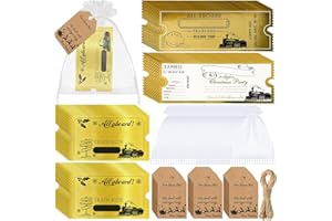 Gisafai 6 Sets Polar Stickers Golden Tickets Bulk Polar Christmas Decorations Believe Bell Santa Sleigh Bell Invitations Xmas Gifts Train Party Supplies Favors Stuffers Organza Bags Tags (White)