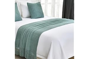 nstvifu Knit Bed Runners for King Size Bed, Solid Color Bed Scarf with Tassel, Boho Woven Bed Scarves No Fading Soft Bed Throw Blanket for Bedroom Home Hotel (60x260cm/23.6 * 102in,A10)