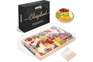 Smirly Charcuterie Boards with Lid Large Travel Cheese Charcuterie Boards with Lid, Portable Bamboo Cheese Platters Serving T