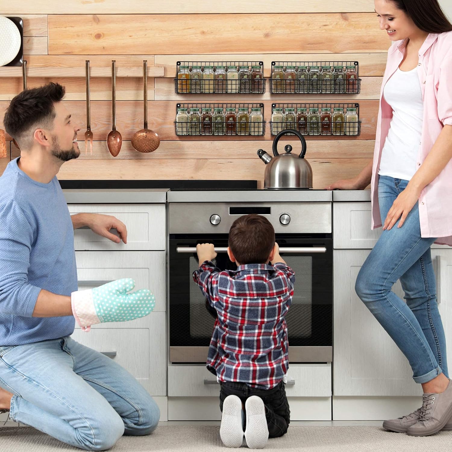 Aesthetic Farmhouse Spice Racks For Wall Mount - Space Saving And Easy To Install Set of 4 Hanging Racks - The Perfect Seasoning Organizer For Your Kitchen: Home Improvement