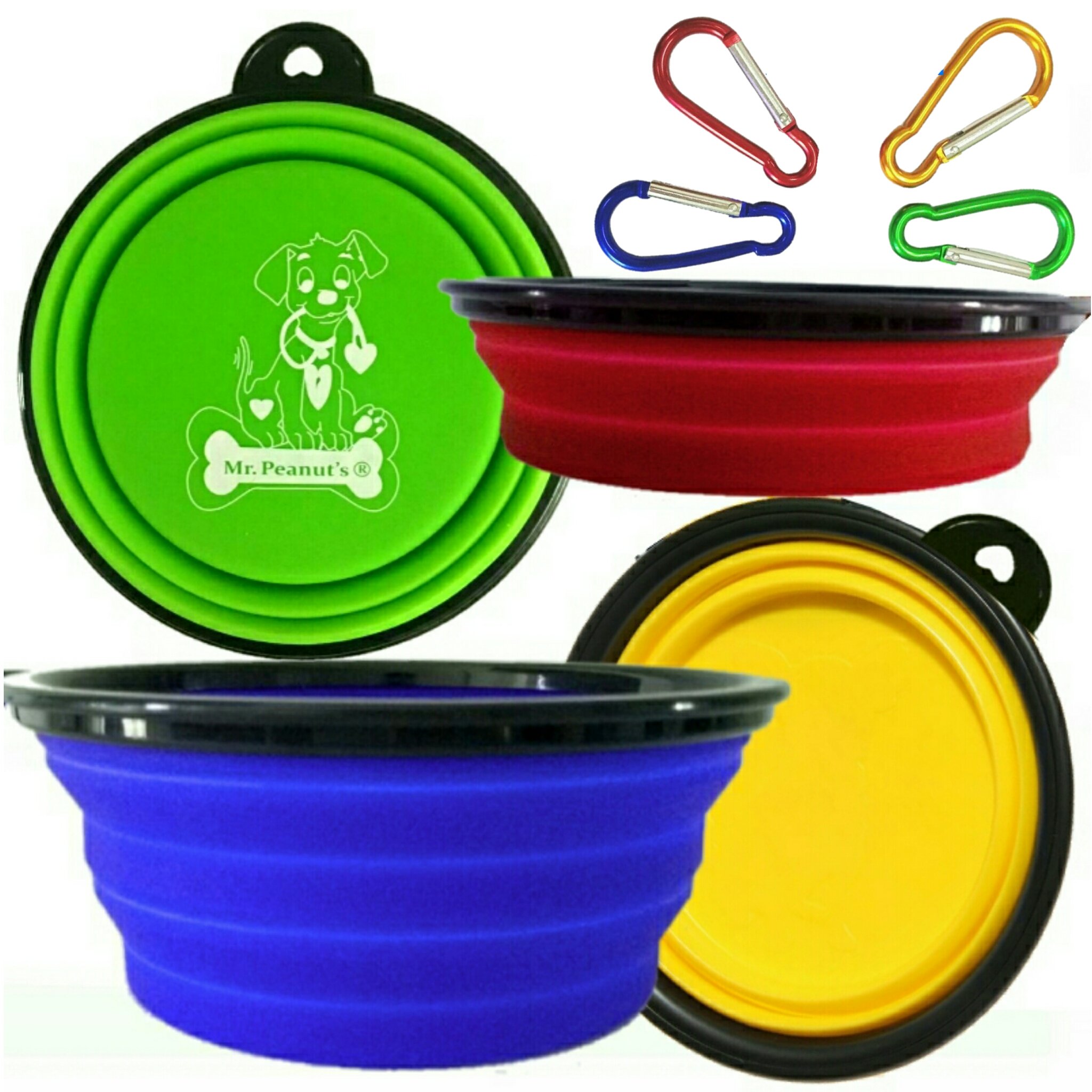 Mr. Peanut's Collapsible Dog Bowls, Set Of 4 Colors, Dishwasher Safe BPA FREE Food Grade