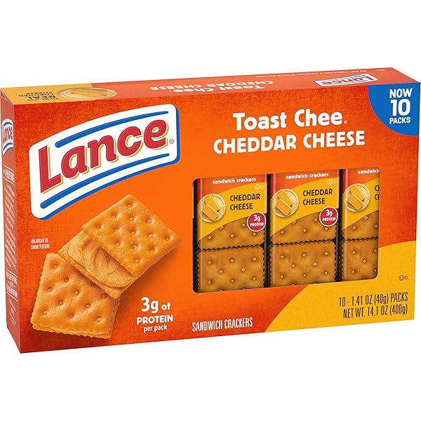 LANCE SANDWICH CRACKERS, TOASTCHEE CHEDDAR, 10 INDIVIDUALLY WRAPPED PACKS, 6 SANDWICHES EACH