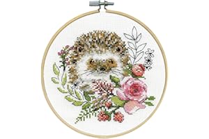 DESIGN WORKS CRAFTS Design Works Hedgehog Counted Cross Stitch Kit – Adorable Animal Needlecraft Kit with Fabric, Thread & Needle – 6" x 6" Finished Size