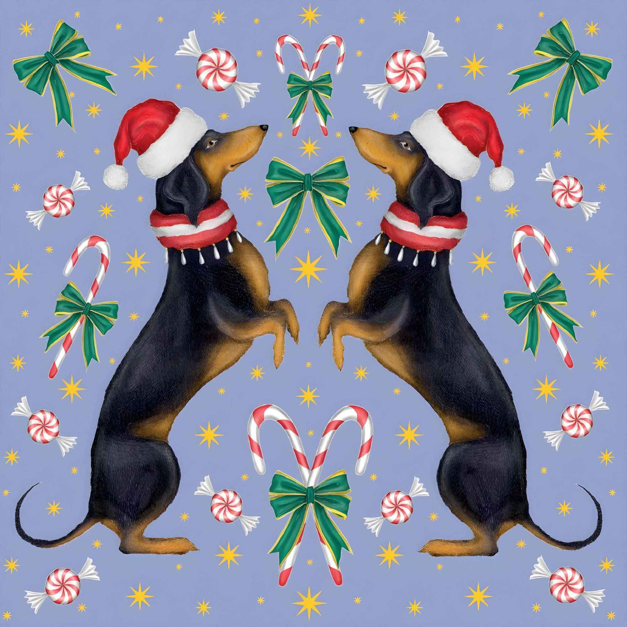 Christmas Cards Pack of 5 - Dachshund Dogs in Santa Hats - Artistic Festive Dog Design by Catherine Rowe - Made in the UK - Eco-Friendly