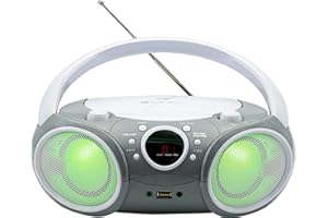 SINGING WOOD Portable Boombox w/ Bluetooth, USB, AM/FM Radio, Aux-In & Headset Jack - Foldable Handle and LED Light (Space Grey)