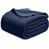 Bedsure Gentlesoft 100% Cotton Blanket Queen Size for Bed - Breathable and Soft for Spring Summer, Thick Cozy Waffle Weave Blanket Gifts for Women, Pageant Blue, 90x90 Inches