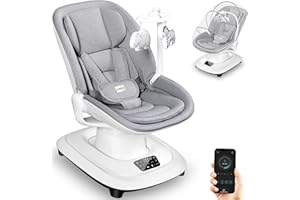 JUNEU Baby Swings for Infants, Electric 3D-Motion Baby Swings with 7 Modes, 5-Point Harness, APP Control, 12 Preset Melodies, Indoor Toddler Swing for Boys Girls, Newborn Nursery Essentials (7-33lbs)