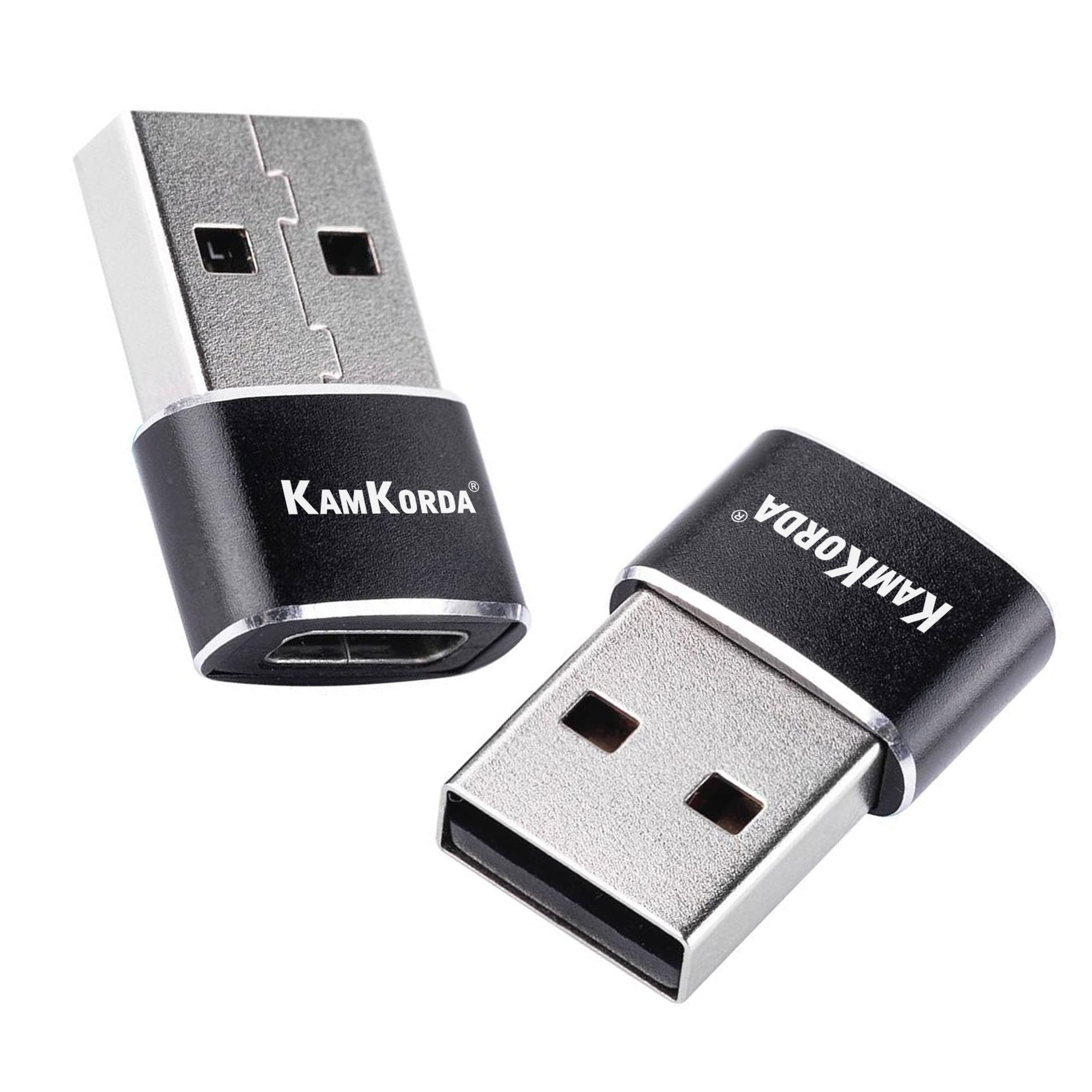 KamKorda USB A to USB C Adapter 2 Pack, Type C to USB Converter, Male to Female Adaptor, 5Gbps High Speed Data Transfer, Compact Zinc Alloy, Black